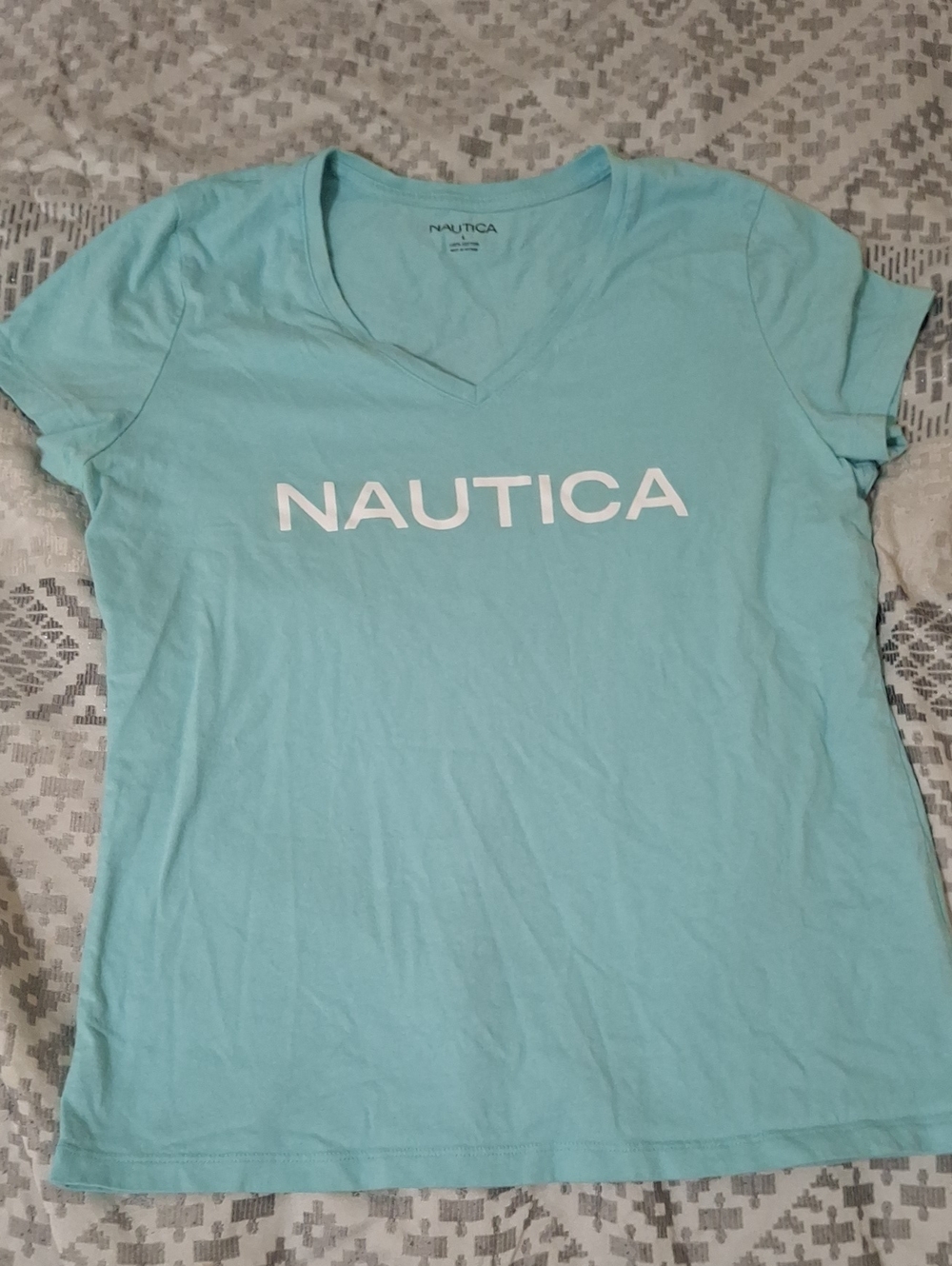 Nautica Women's V-Neck Logo Tee - Aqua Blue